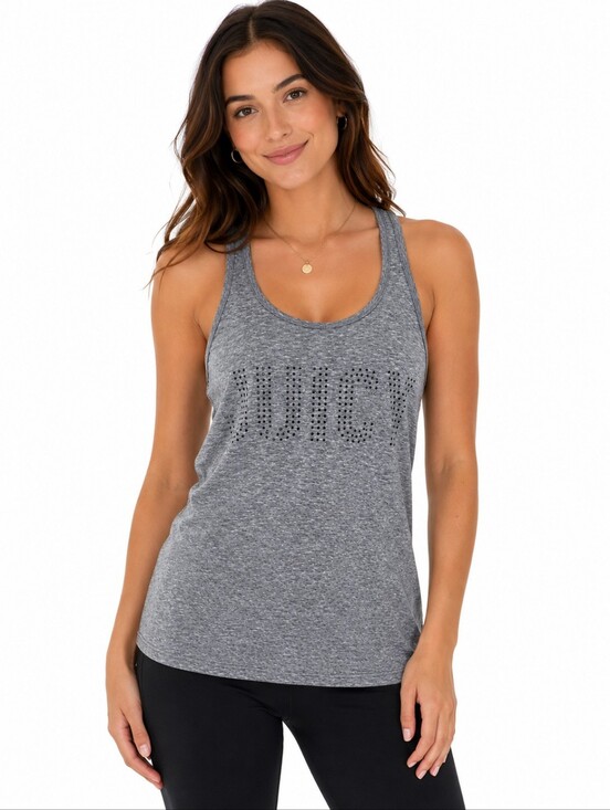 Juicy Couture Tops - Juicy Couture Gray Racerback Tank Top Women’s Small Glitter Logo Athletic Active